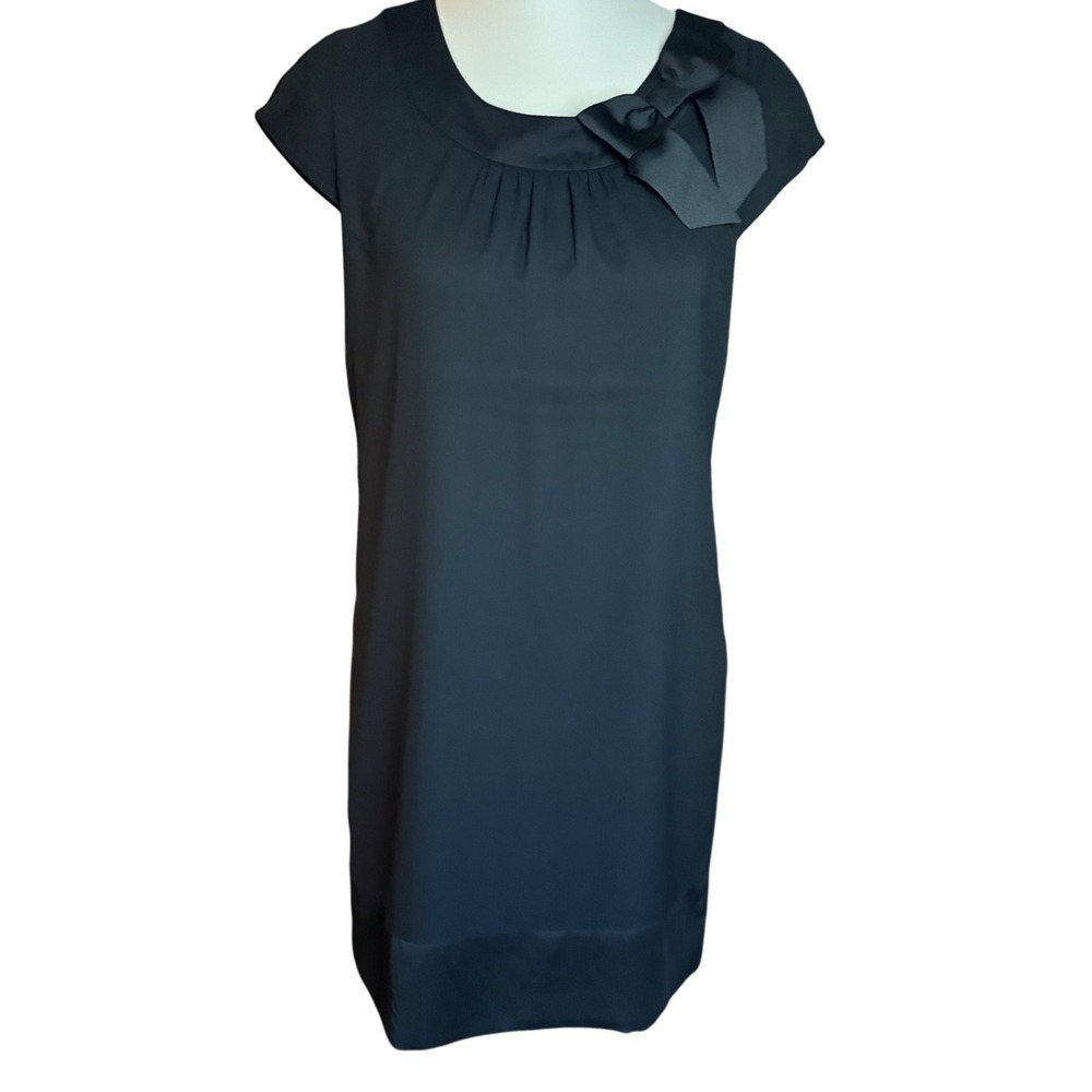 H&M Women Black Bow Accent Sleeveless Shift Dress Size 6 LBD Cocktail Formal